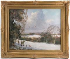 Pheasant Shooting Winter British Landscape Signed Oil Painting