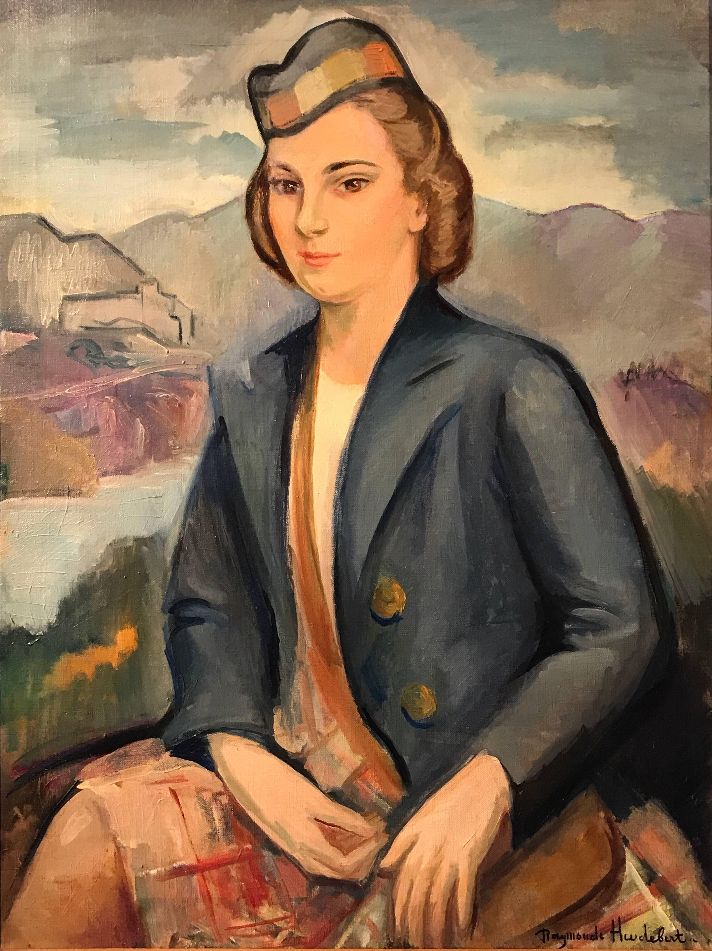 Raymonde Heudebert Portrait Painting - Large Post-Impressionist Oil Portrait of Scottish Lady in Highlands