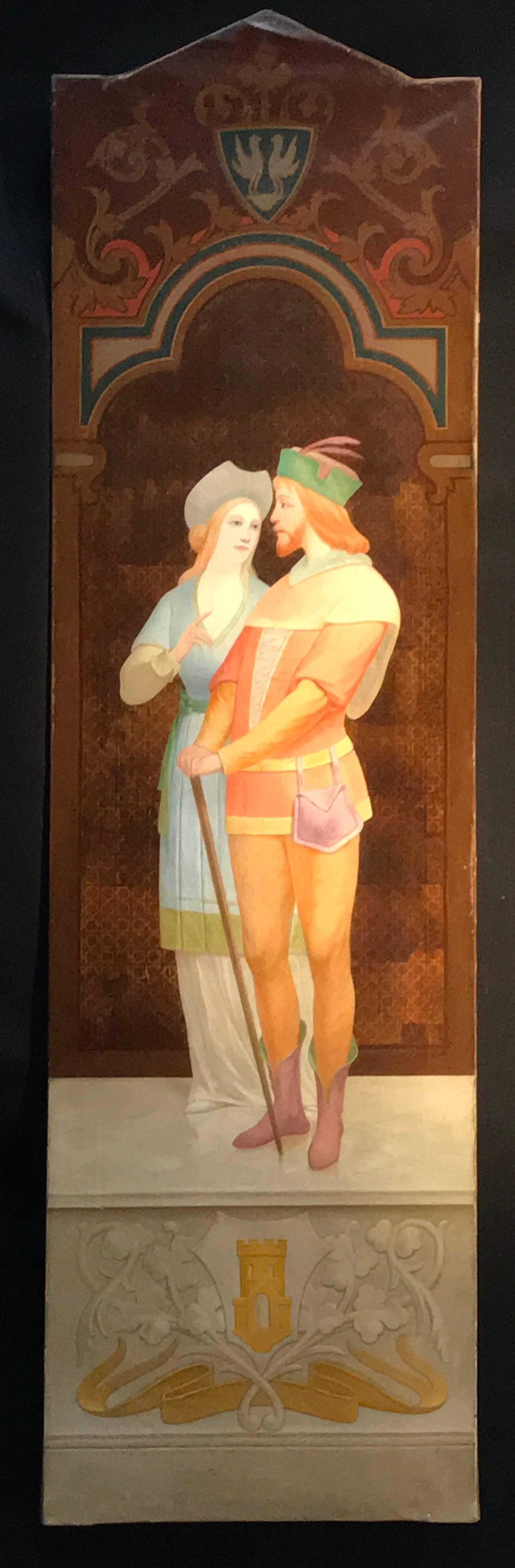 Unknown Portrait Painting - Very Large Original Oil Painting Renaissance Couple