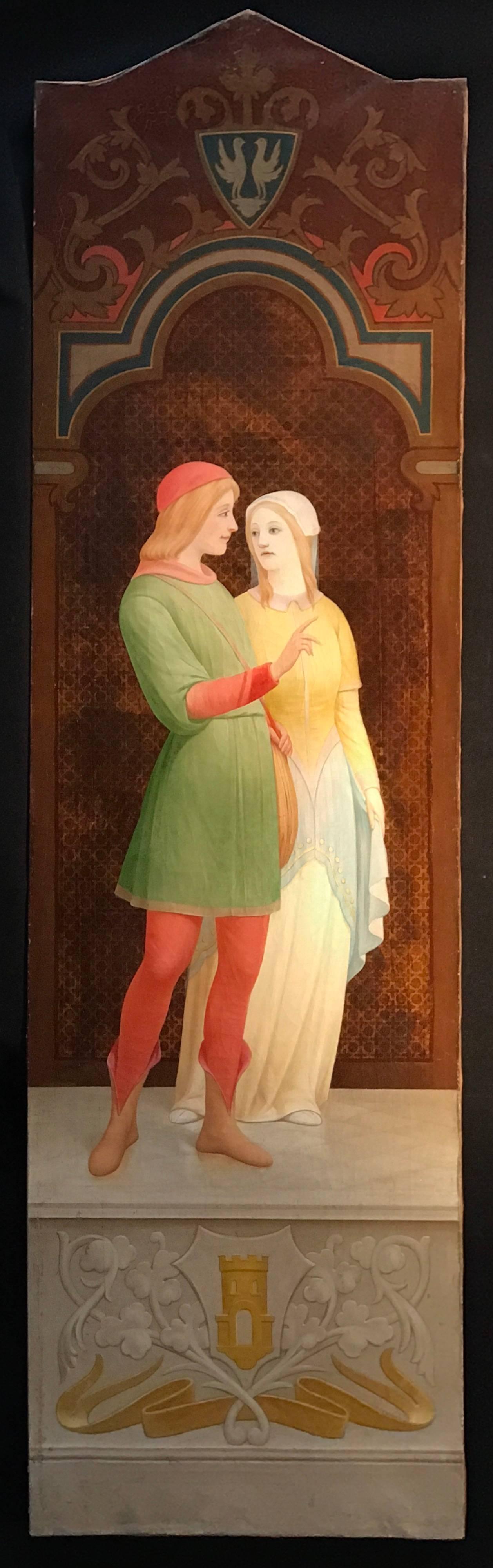 Unknown Figurative Painting - Renaissance Couple Very Large Original French Oil Painting