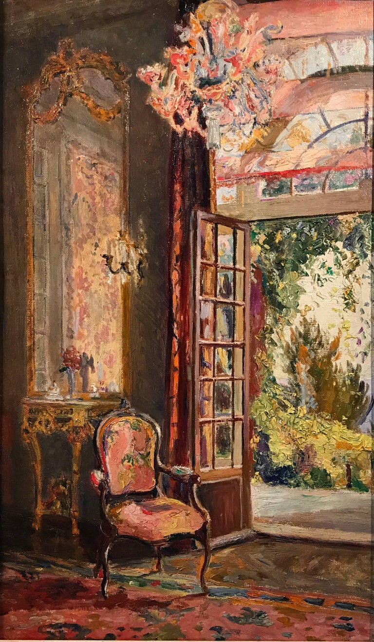 Pierre Vasserot The Chateau Interior and Gardens original oil