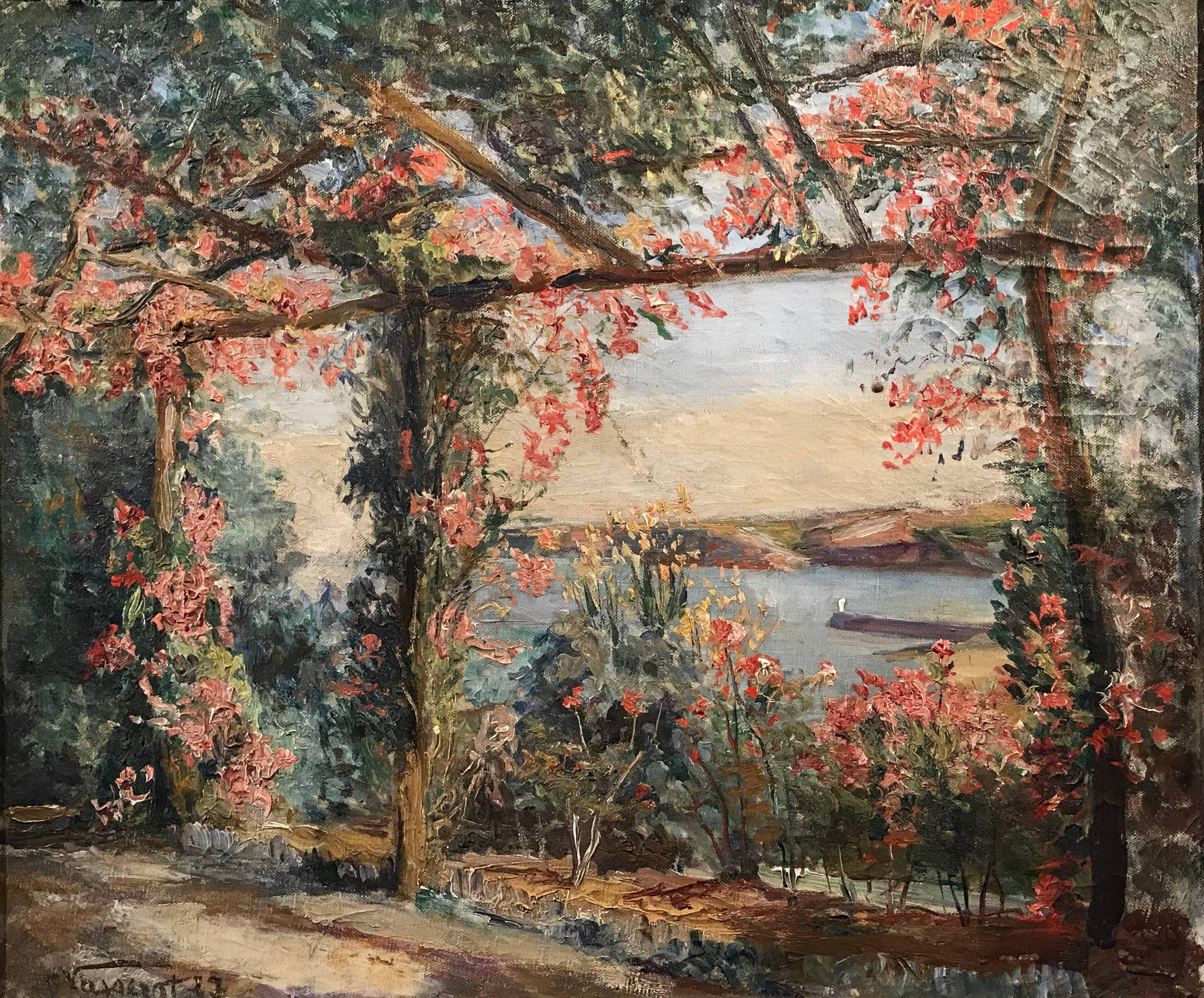 Pierre Vasserot Landscape Painting - The Terrace - 1930's French Impressionist Oil Painting