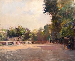 Figures in Parisian Park - French Impressionist Oil Painting