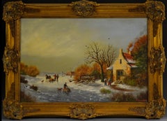 Dutch Winter Landscape Signed Oil Painting