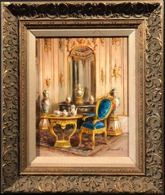 French Chateau Interior Scene Oil Painting