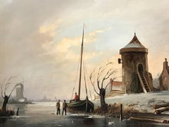 Dutch Winter Landscape signed Oil Painting