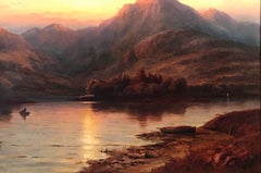 Sunset over the Loch, Victorian oil painting