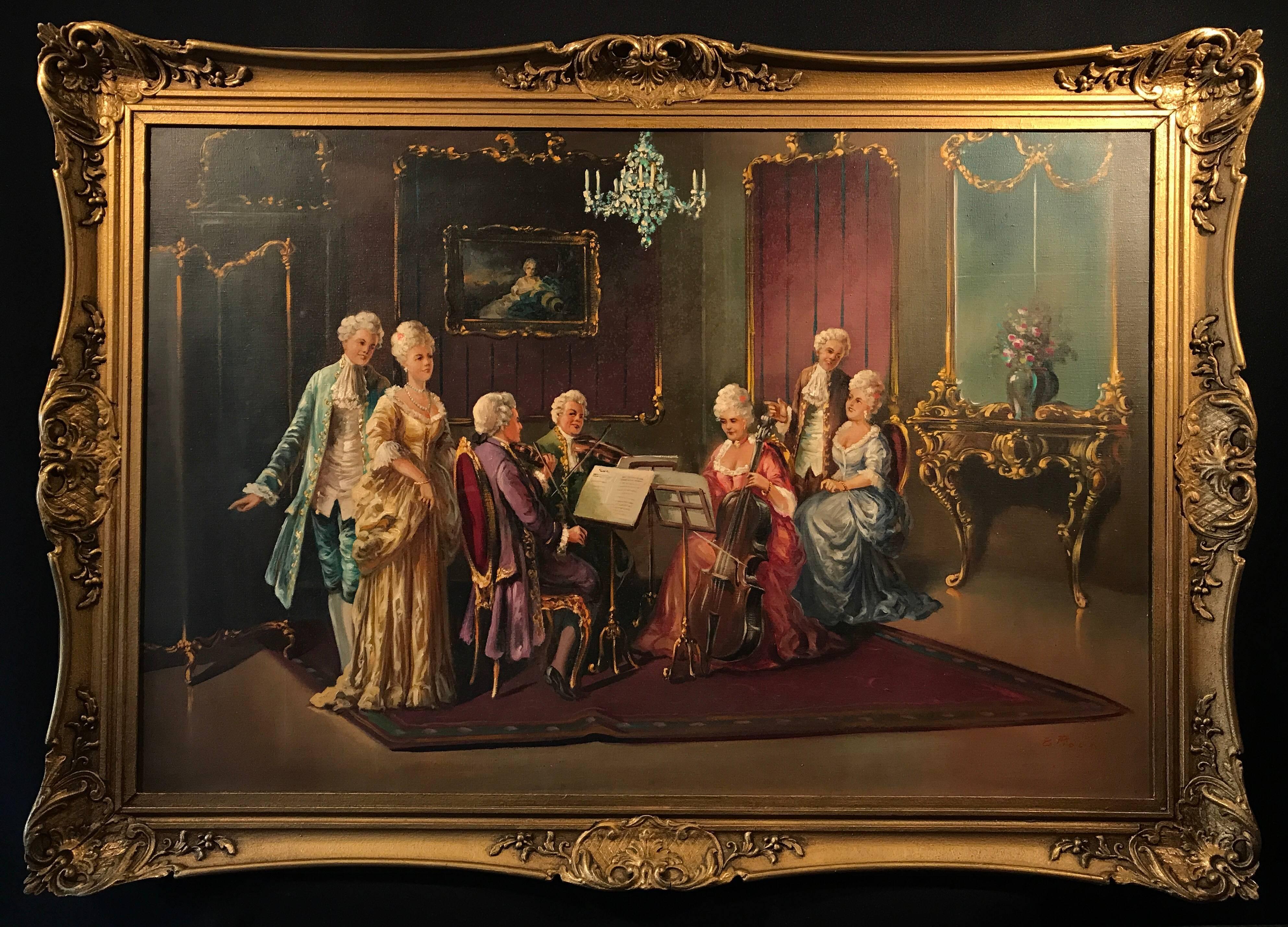 Unknown Interior Painting - Rococo Musical Recital Interior Oil Painting