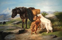Waiting for the Master Scottish Pony & Dogs Oil Painting