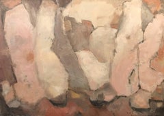 Subtle Pastel Shades of Pink & Ochre French Abstract Oil Painting