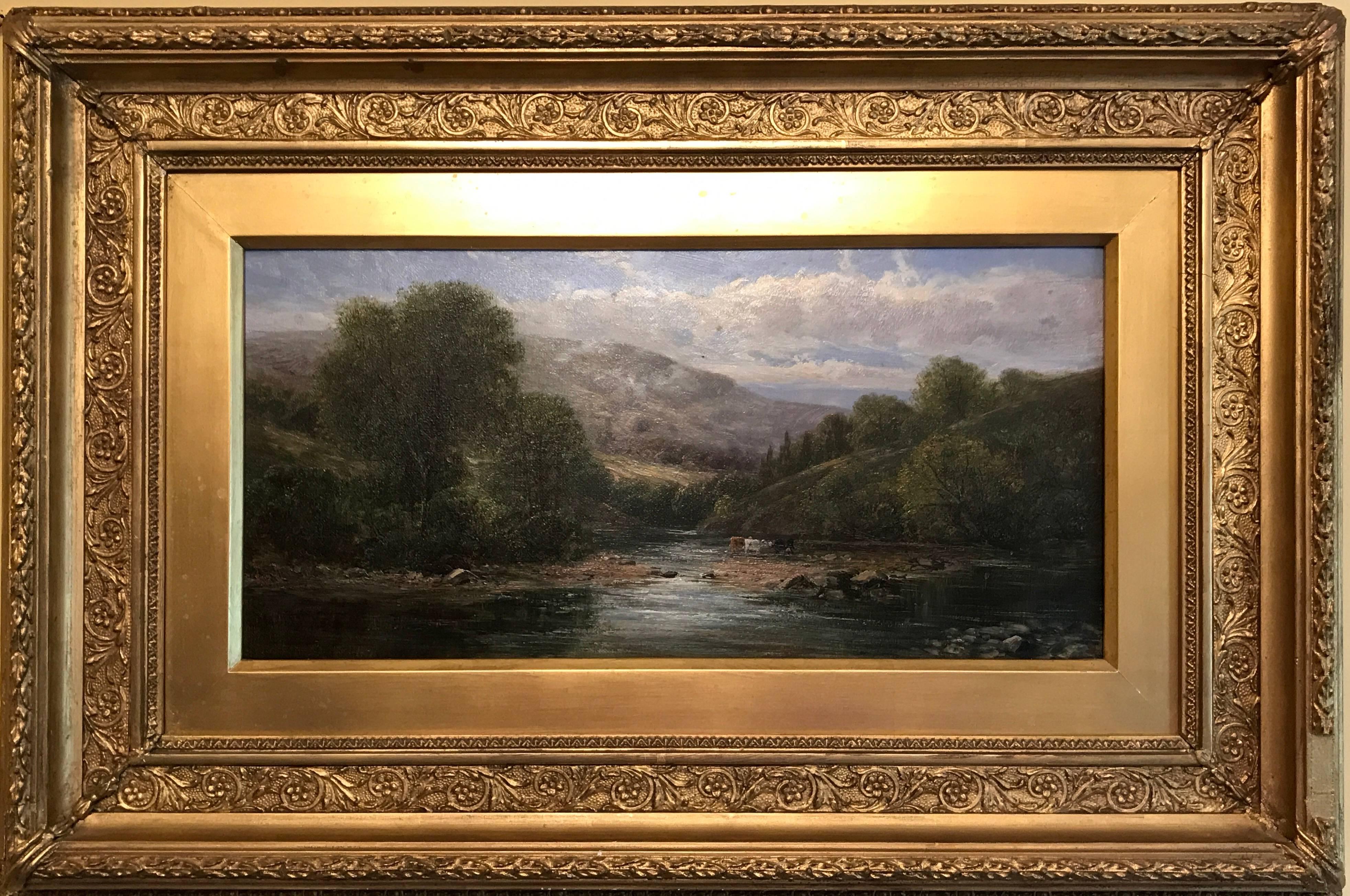 James Gunson Atkinson Landscape Painting - Victorian Oil Painting Welsh River Landscape