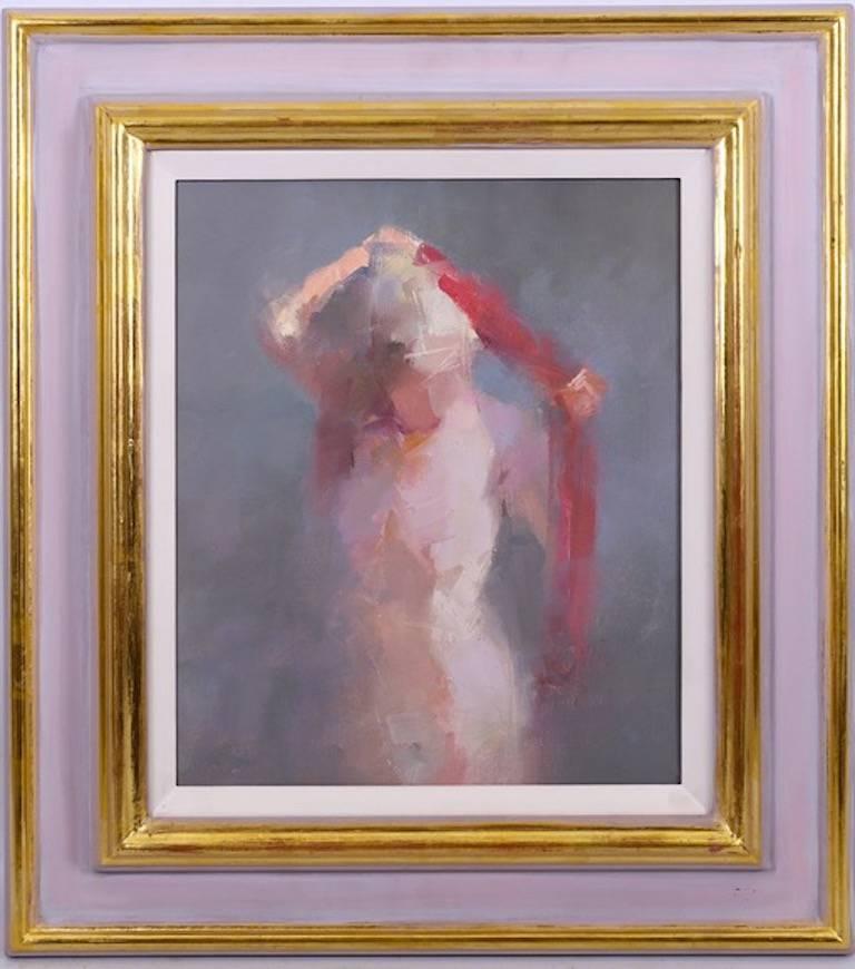 Unknown Figurative Painting - Nude Lady drying after bath Impressionist oil painting