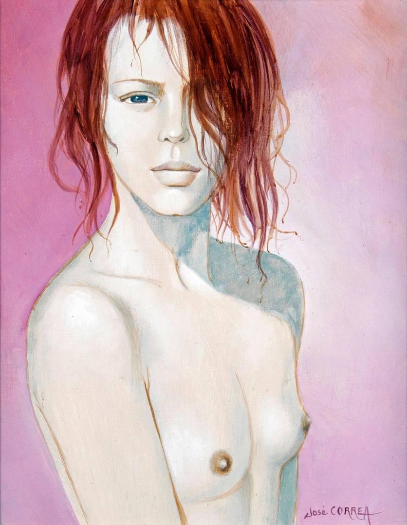 Jose Correa Nude Painting - Nude Portrait of Lady Signed Painting