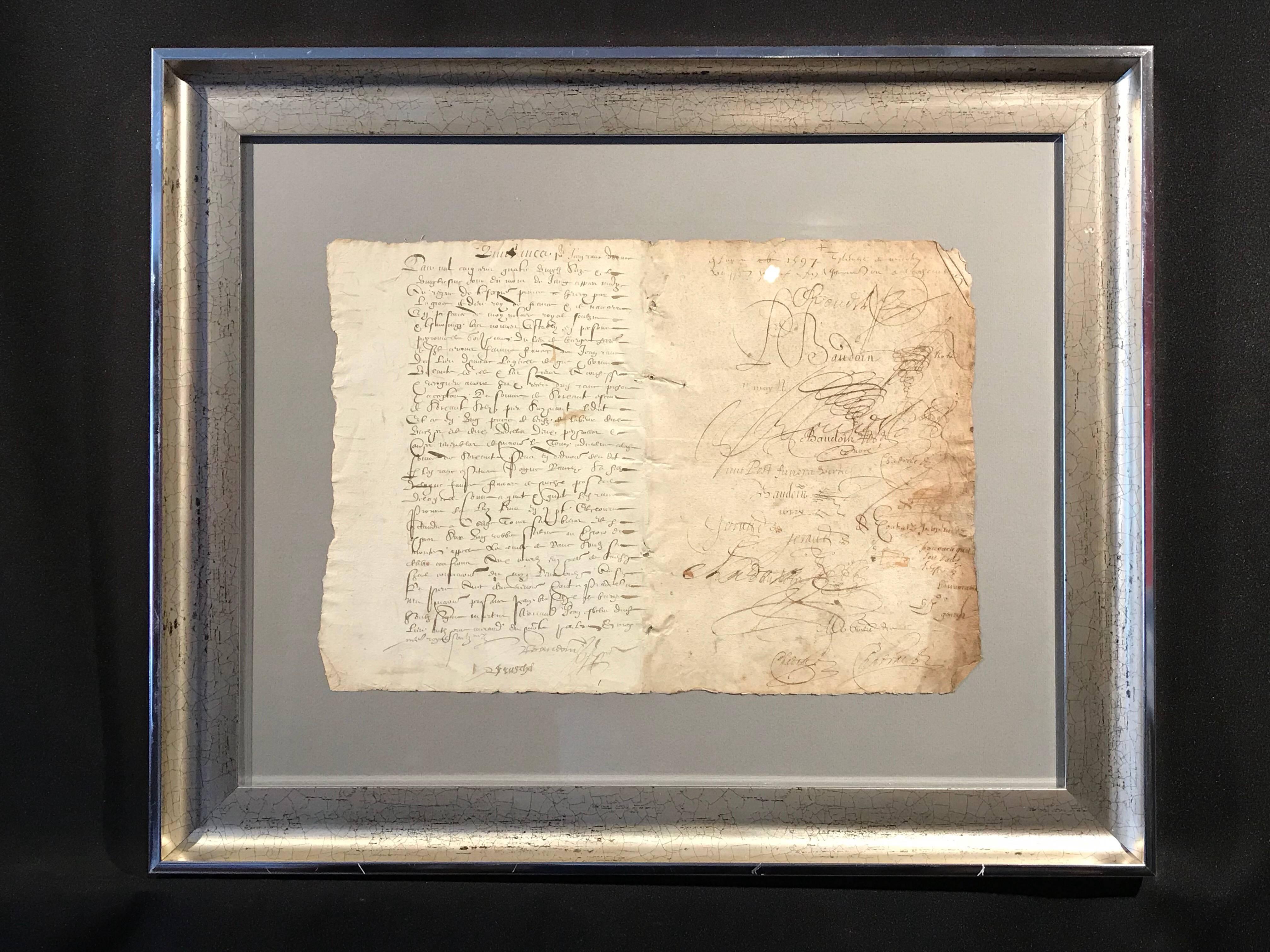 16th Century Framed French Hand Written Document - Art by Unknown