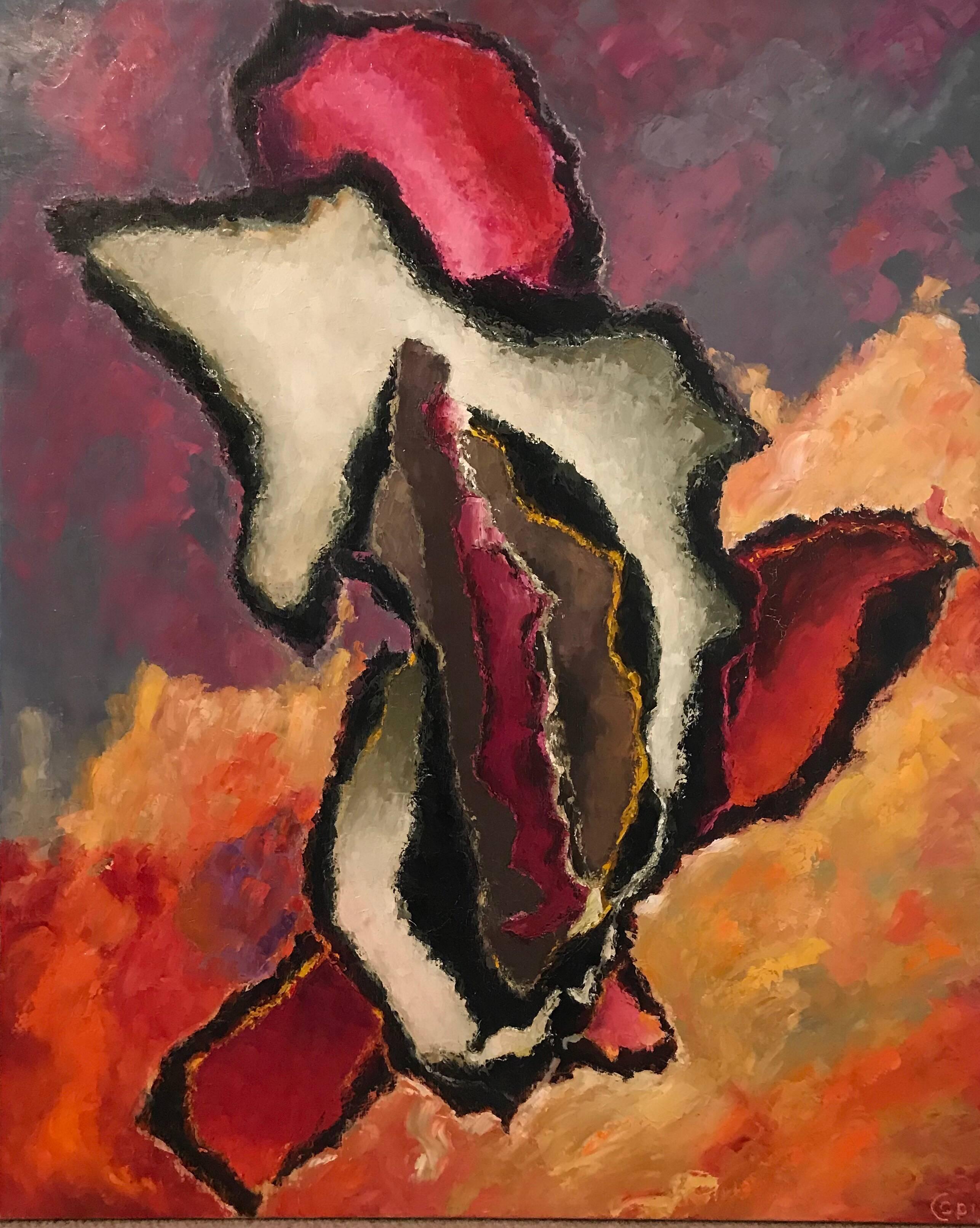 Abstract Painting di Andre Copin - Grande quadro ad olio astratto francese dai colori autunnali