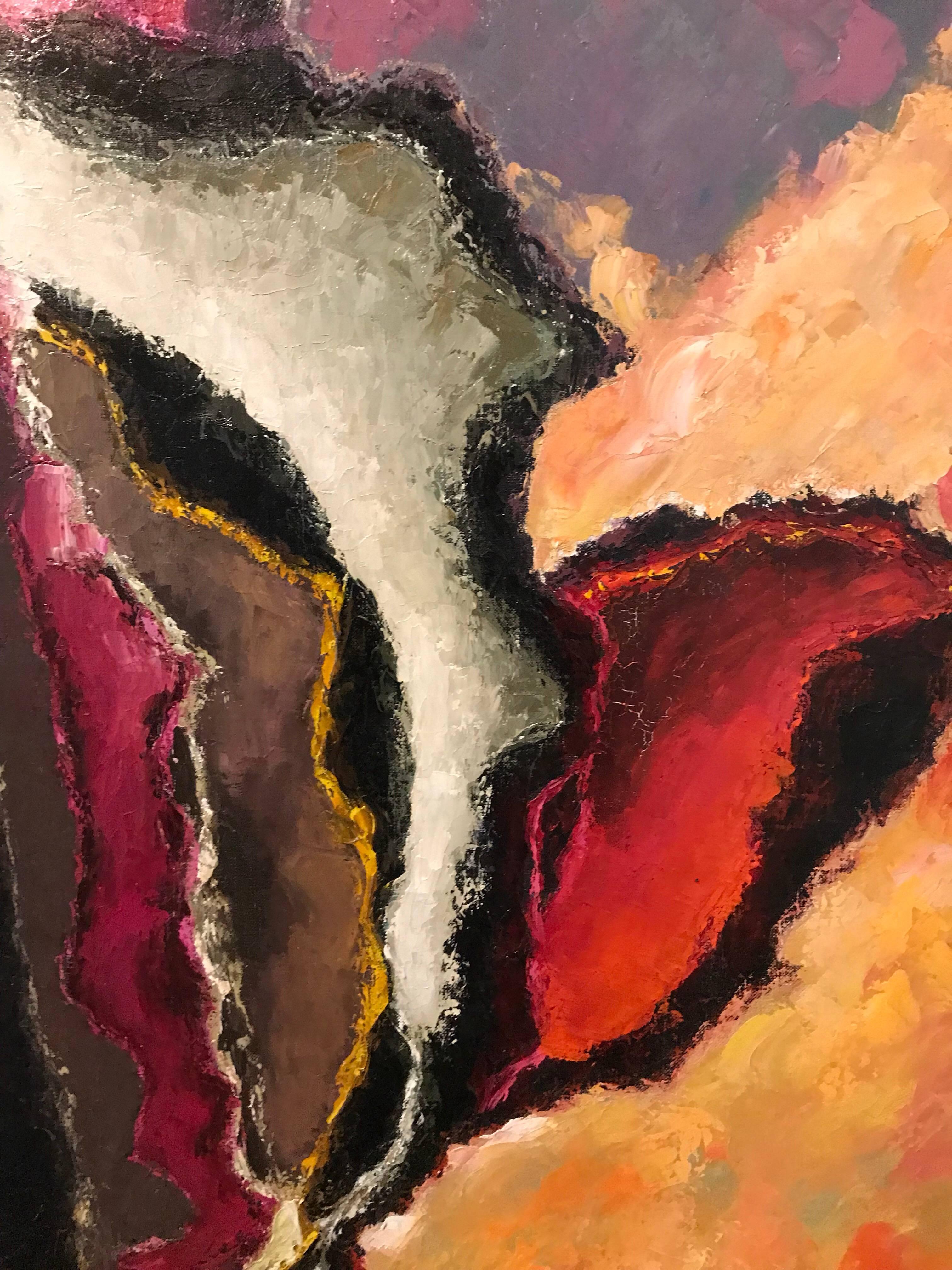 Grande quadro ad olio astratto francese dai colori autunnali - Abstract Painting Marrone di Andre Copin