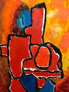 French Abstract Expressionist Oil Painting Bright Colors