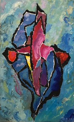 Huile expressionniste abstraite française signée de style expressionniste, couleurs chaudes