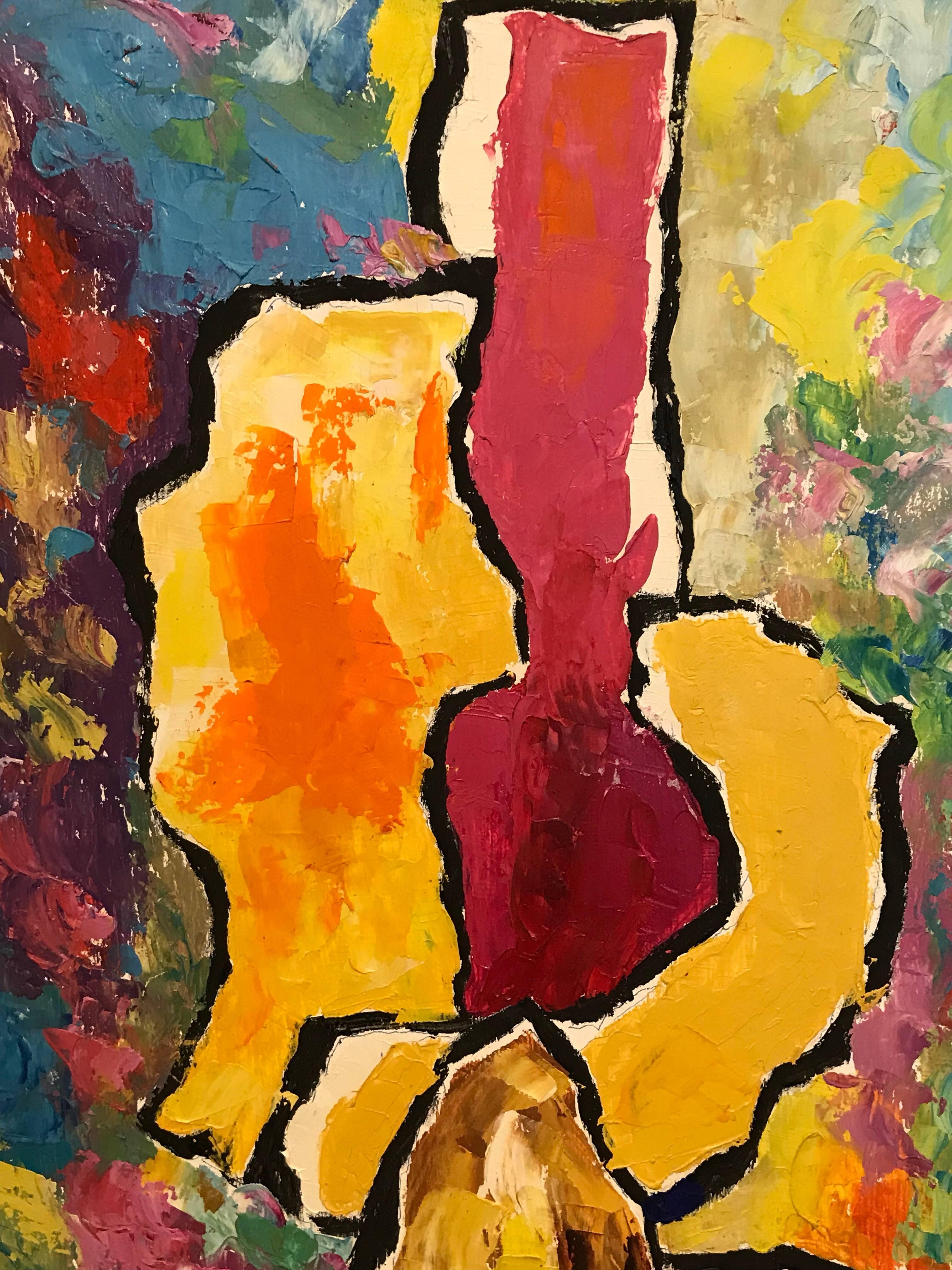 Pittura ad olio astratta espressionista francese dai colori caldi e morbidi - Painting di Andre Copin