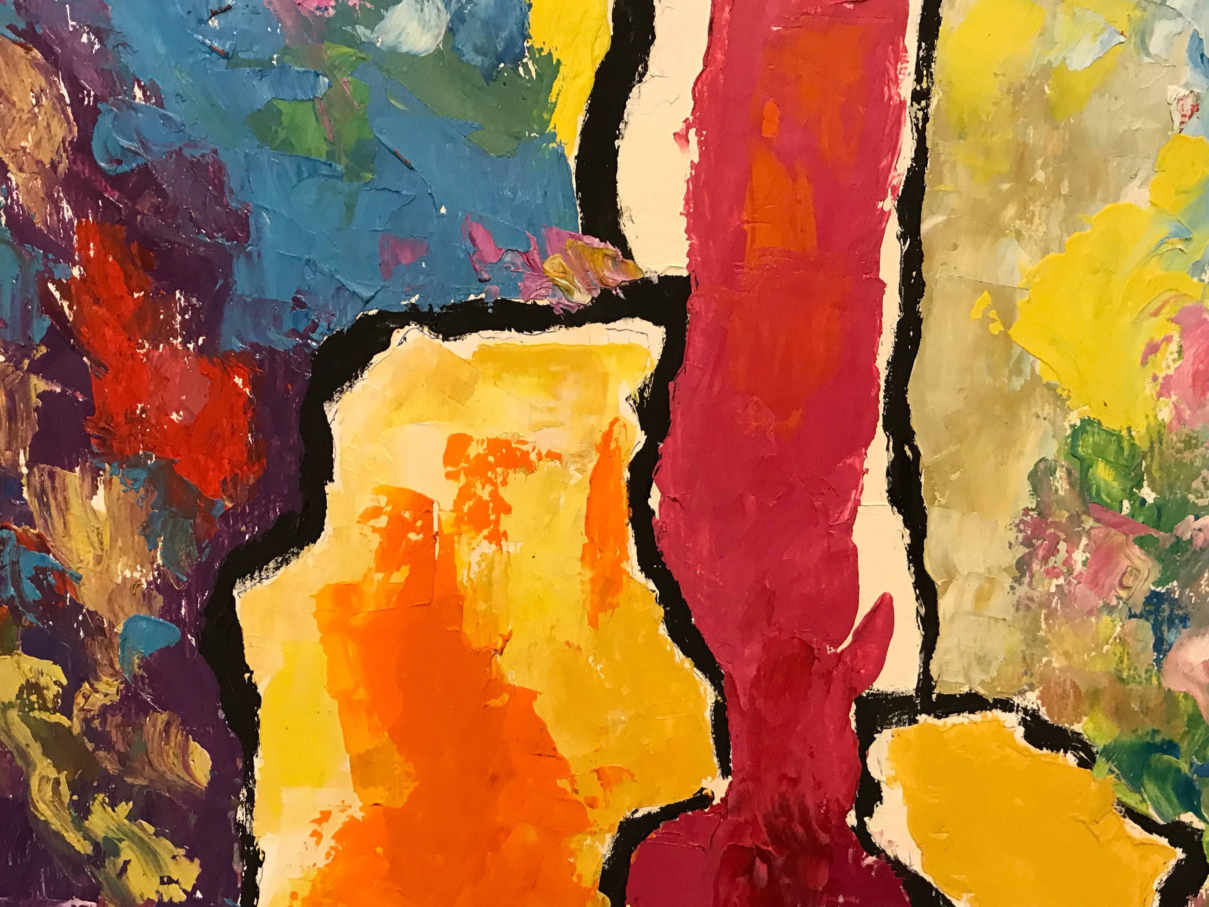 Pittura ad olio astratta espressionista francese dai colori caldi e morbidi 1