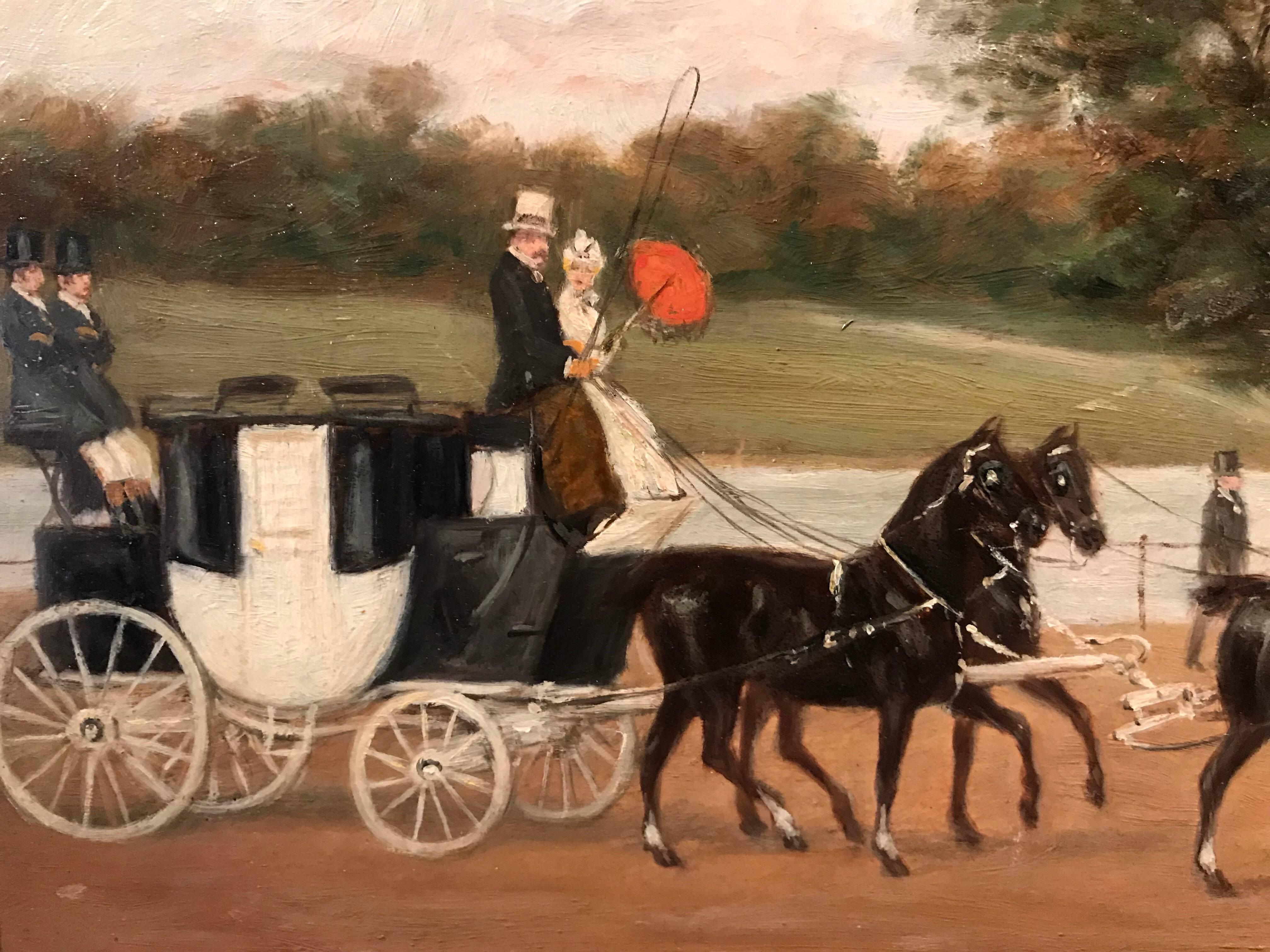 Pair Early Victorian English Oil Paintings Coach & Horses Scenes Mail Coach 2