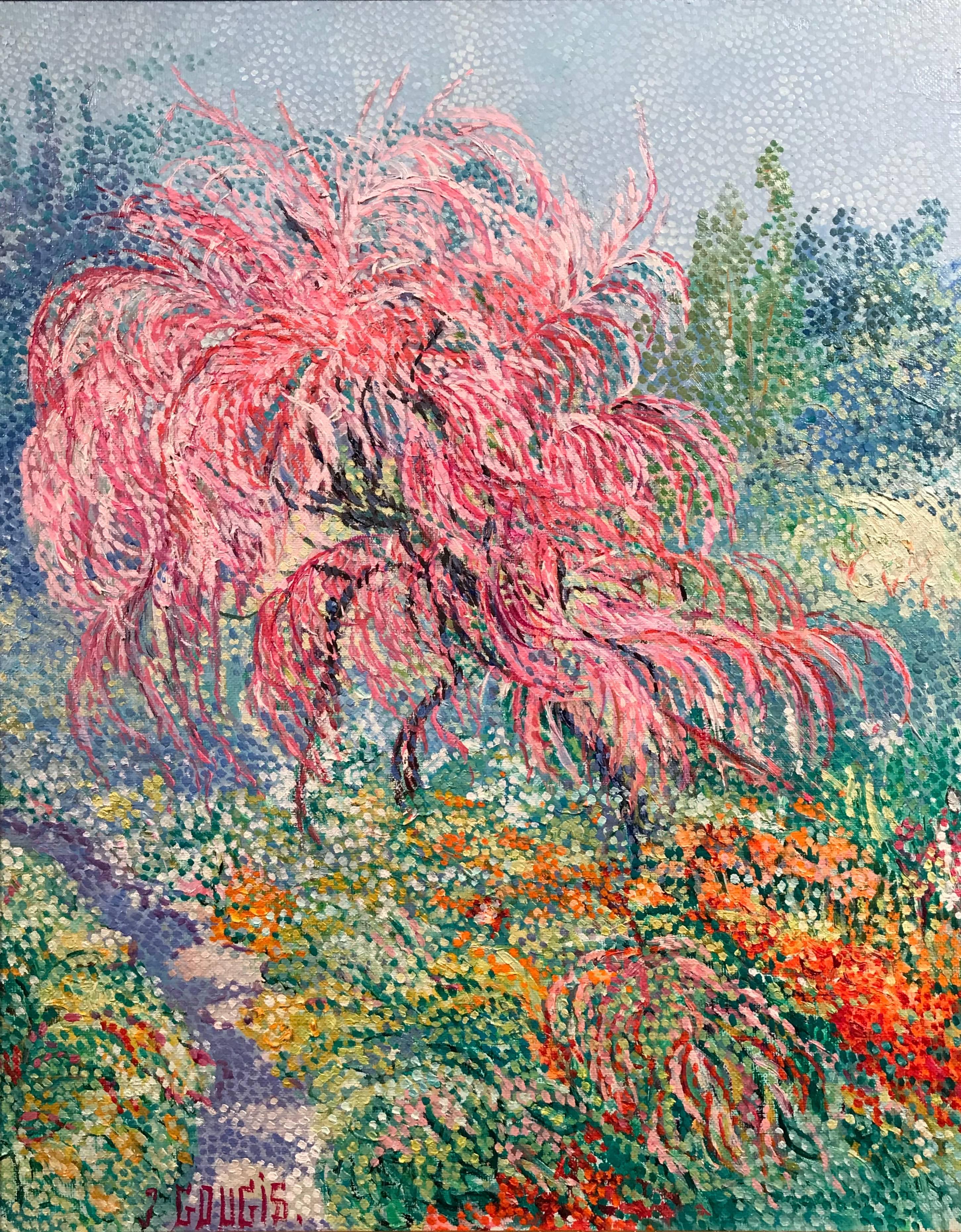 Jacqueline Gougis Landscape Painting - La Jardin de Claude Monet, Giverny, Pointillist Oil Painting