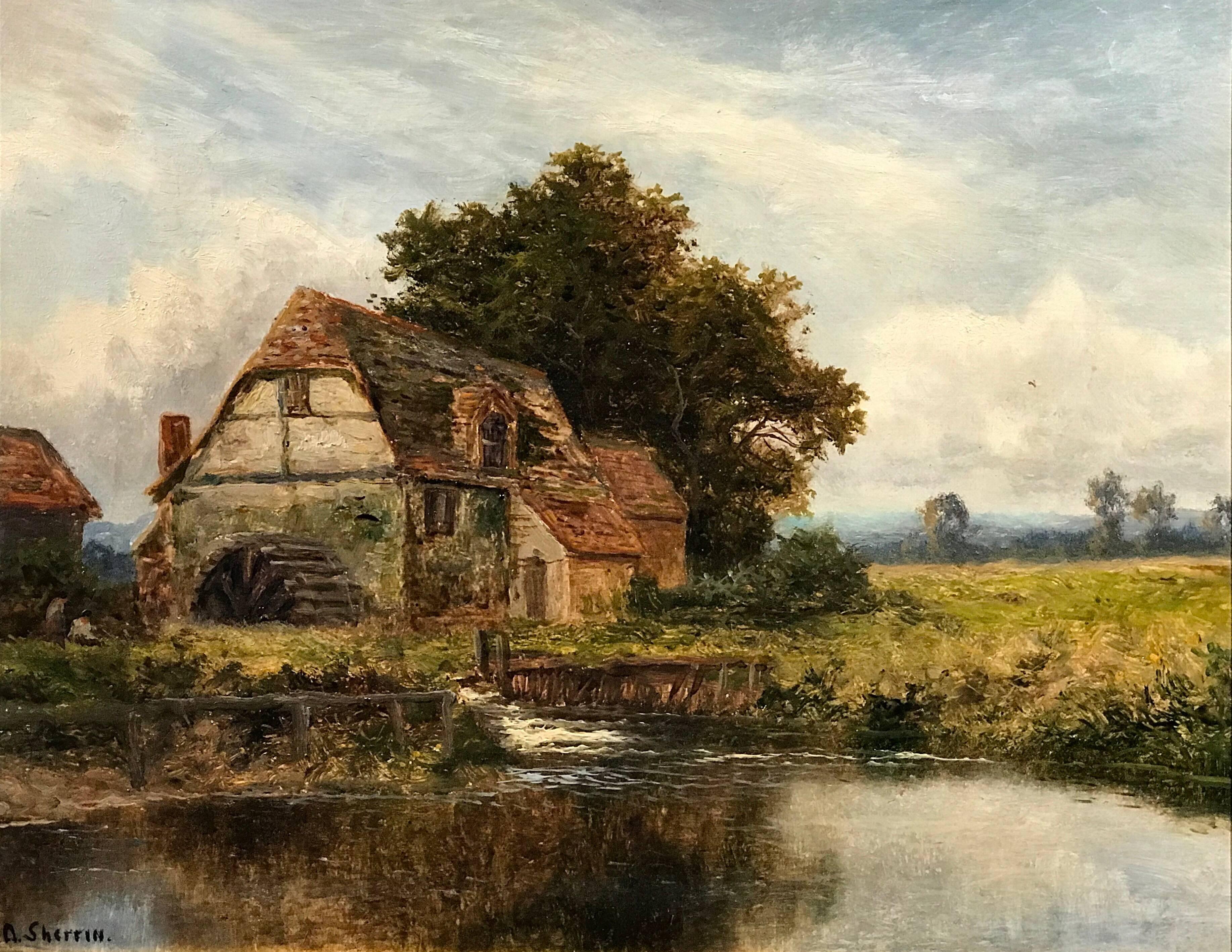 The Old Watermill, signed English oil painting - Painting by Daniel Sherrin