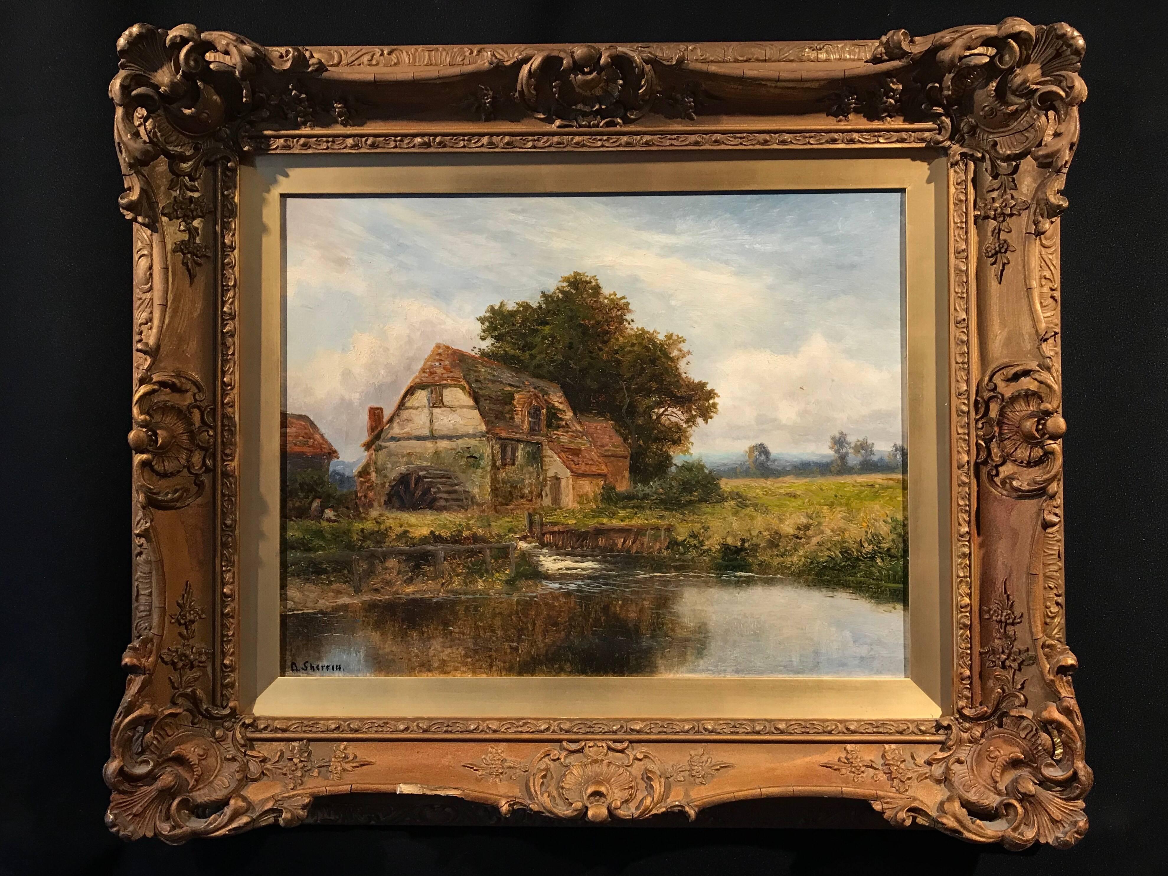 Fine antique English oil painting on canvas, by the well listed and popular British artist, Daniel Sherrin (1868-1940). The painting is signed to the lower left corner and beautifully presented in its original period gilt frame. 

The painting