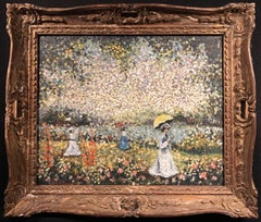 French Pointillist Signed Oil Elegant Ladies with Parasols