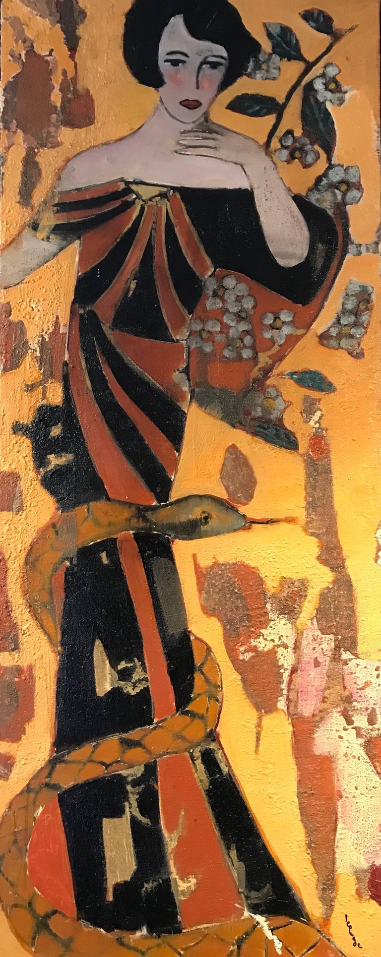 French School Art Deco Portrait of Lady, Painting For Sale at 1stdibs