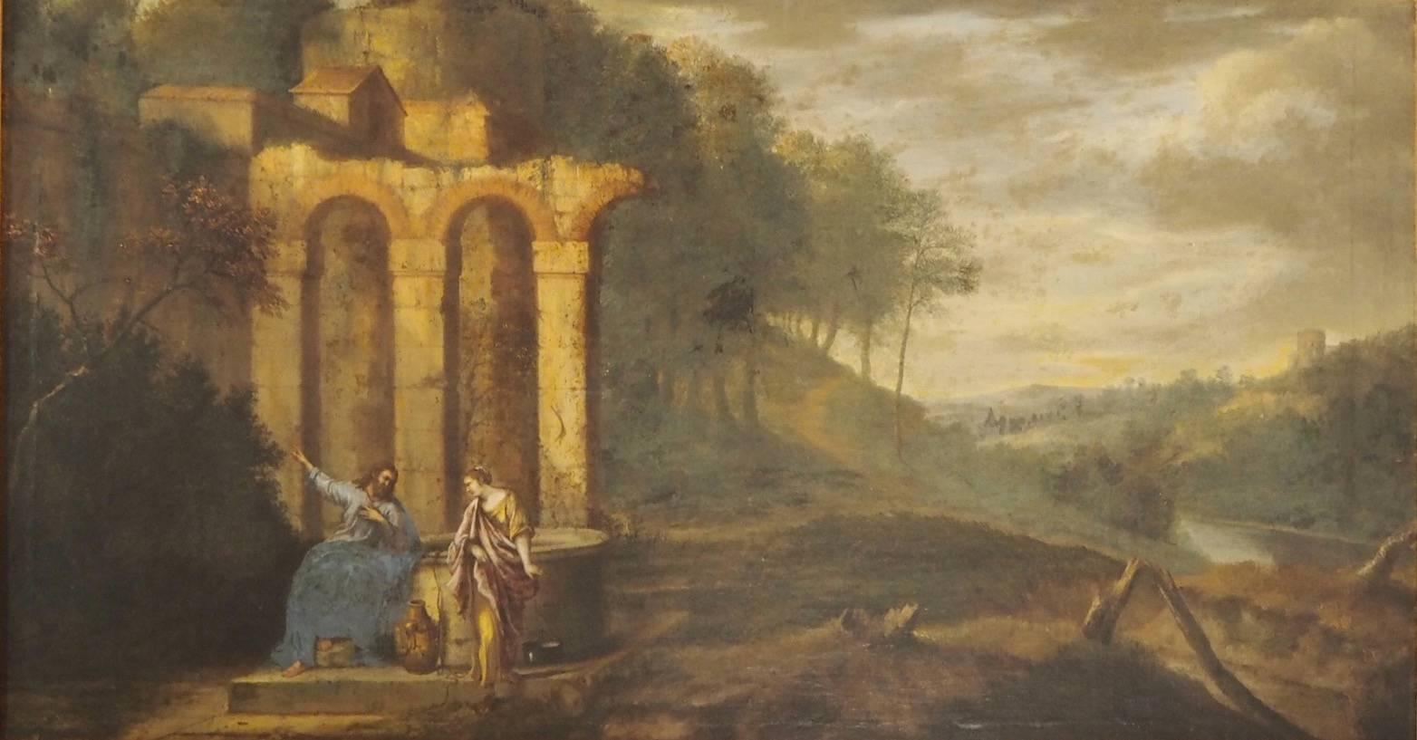 Unknown Figurative Painting - 17th Century Old Master Christ & The Lady at the Well