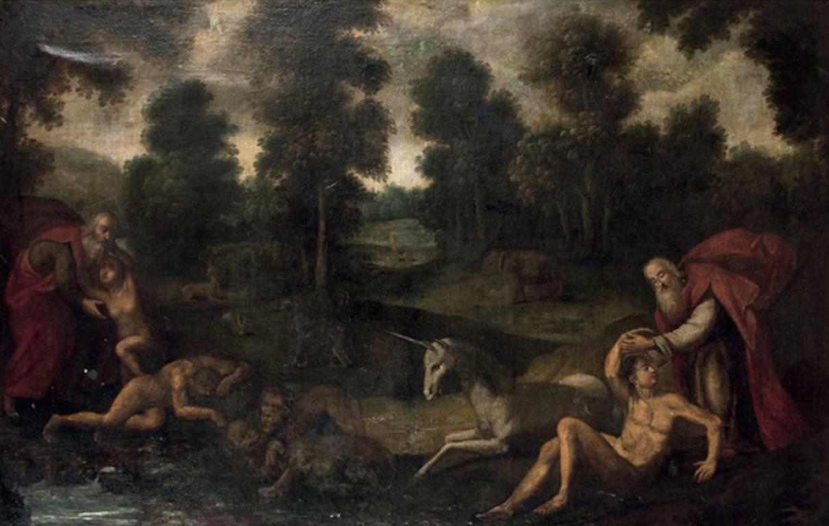 Unknown Landscape Painting - The Creation of Adam & Eve, 17th Century Flemish Old Master
