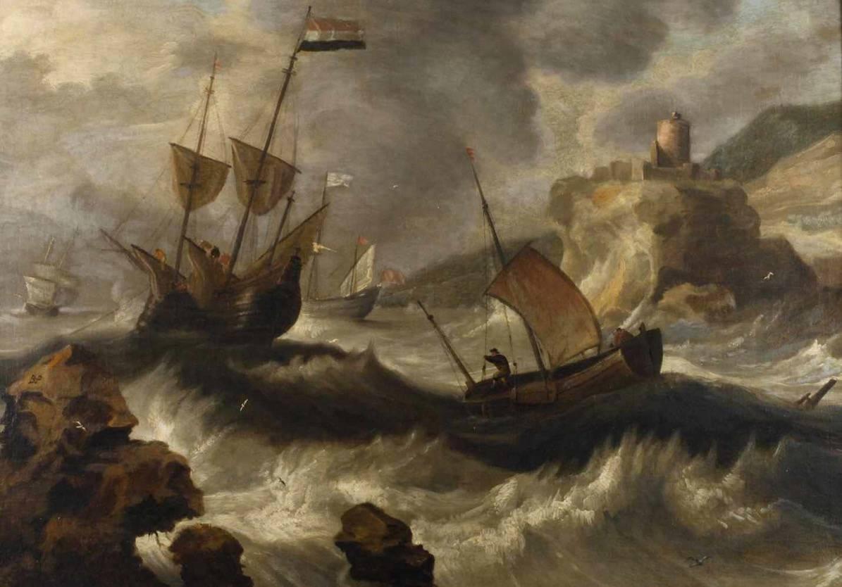 Bonaventura Peeters the Elder Landscape Painting - 17thC Flemish Old Master Shipping in a Storm