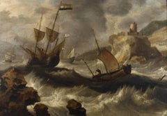 17thC Flemish Old Master Shipping in a Storm