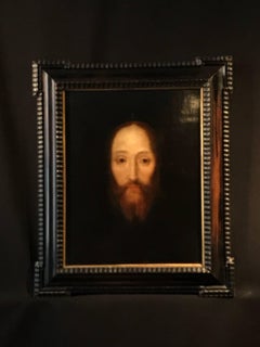 17th Century Flemish Old Master Oil on Oak Panel - Head of Christ