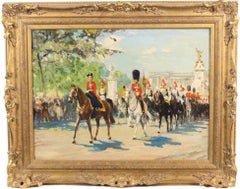 Her Majesty Queen Elizabeth II leading troops Signed Oil Painting