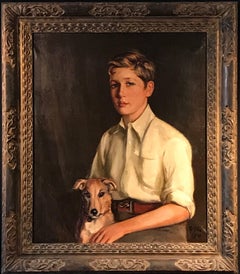 Portrait of Young Gentleman and His Dog, signed oil painting