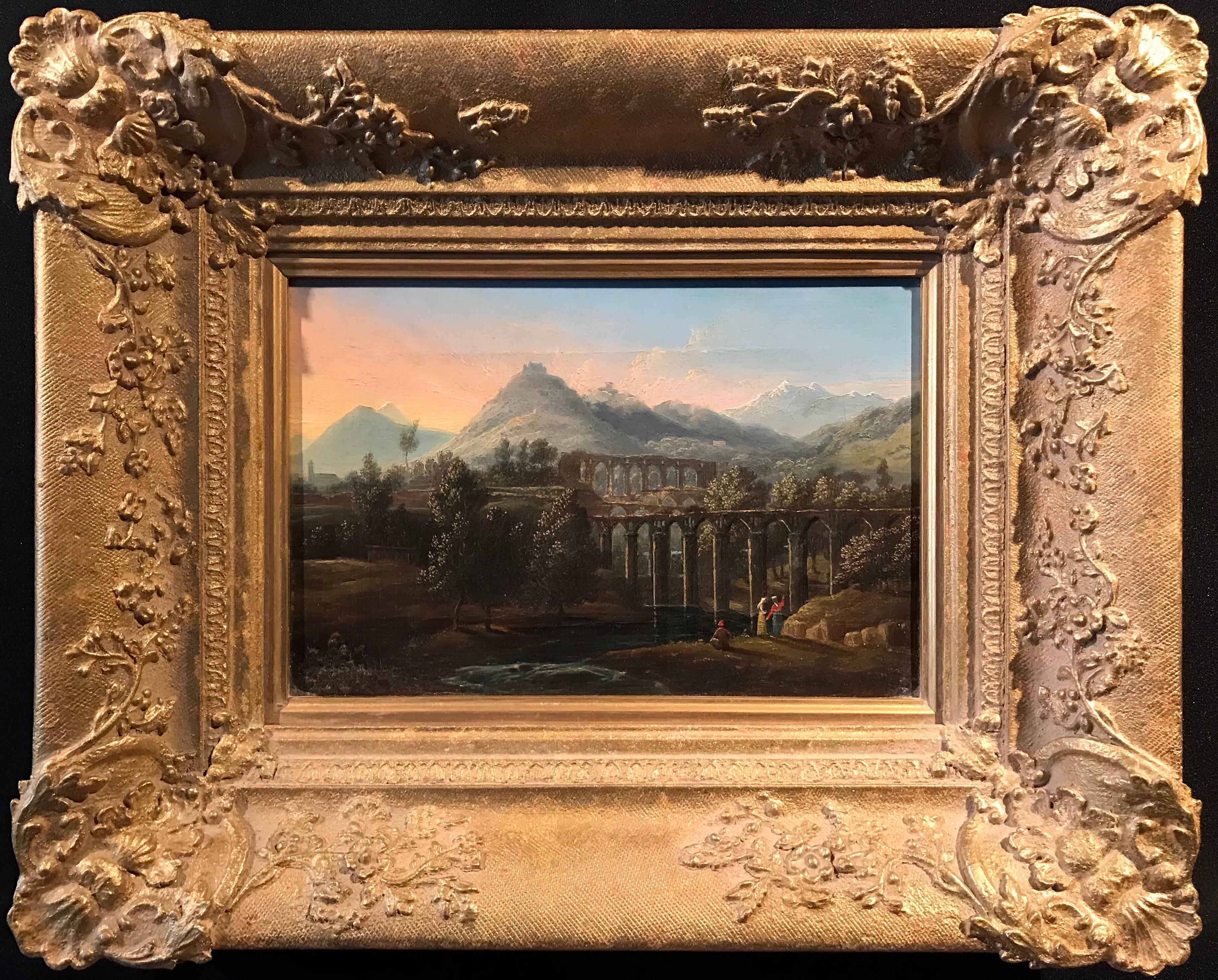 Italian Acqueducts in Arcadian Landscape, oil painting - Painting by Unknown