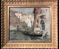 Signed Impressionist Oil Painting Venetian Quiet Canal
