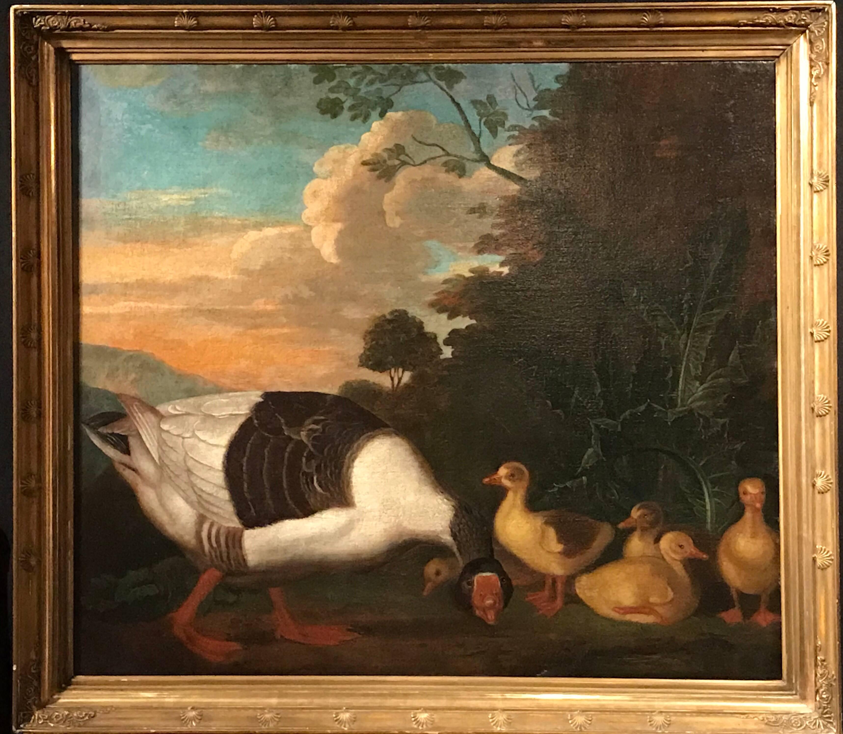 Jakob Bogdani Animal Painting - Family of Geese in Arcadian Landscape