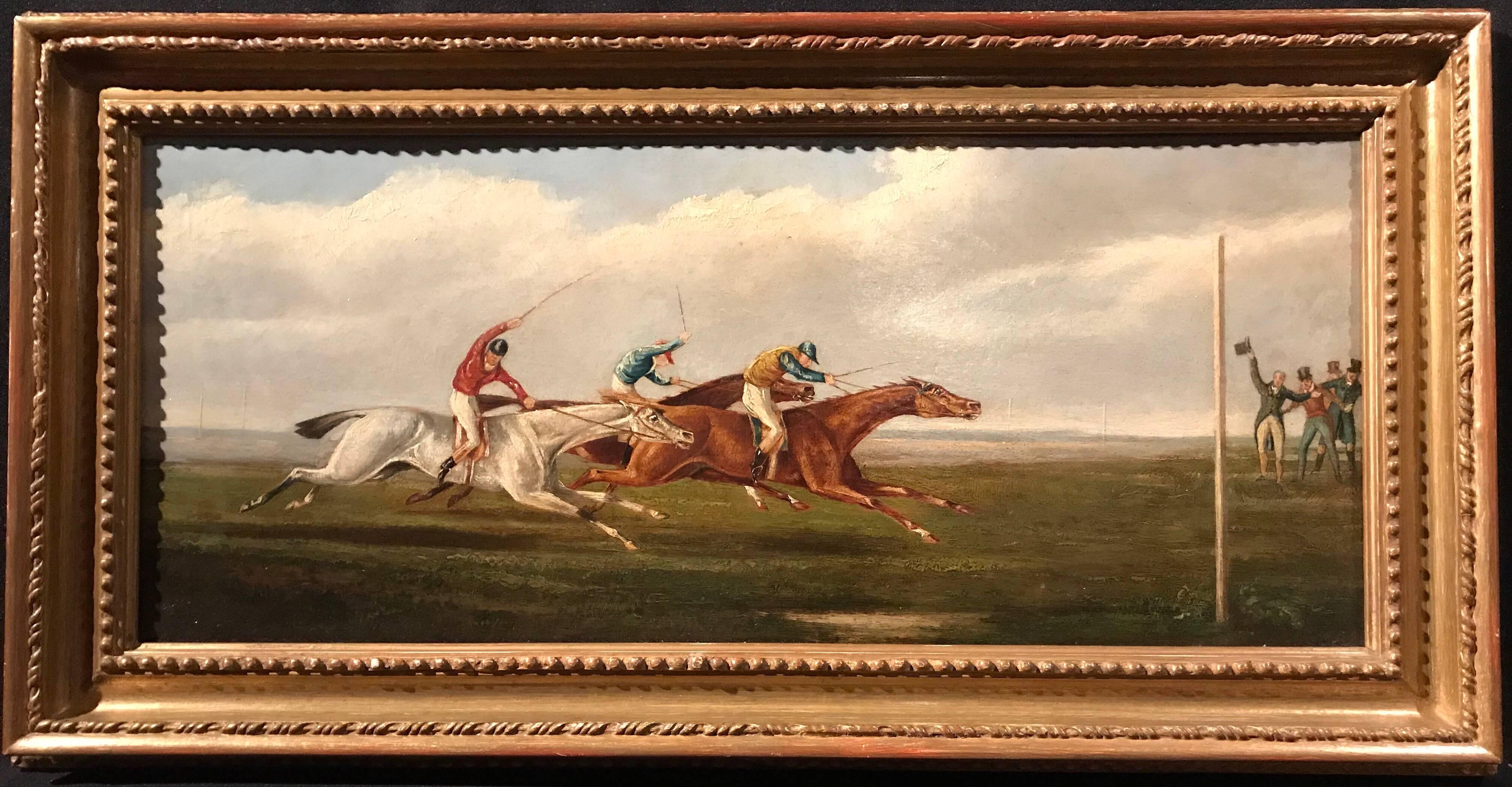 Henry Alken Landscape Painting - British Horse Racing scene oil on wood panel