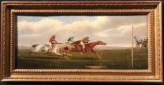 British Horse Racing scene oil on wood panel