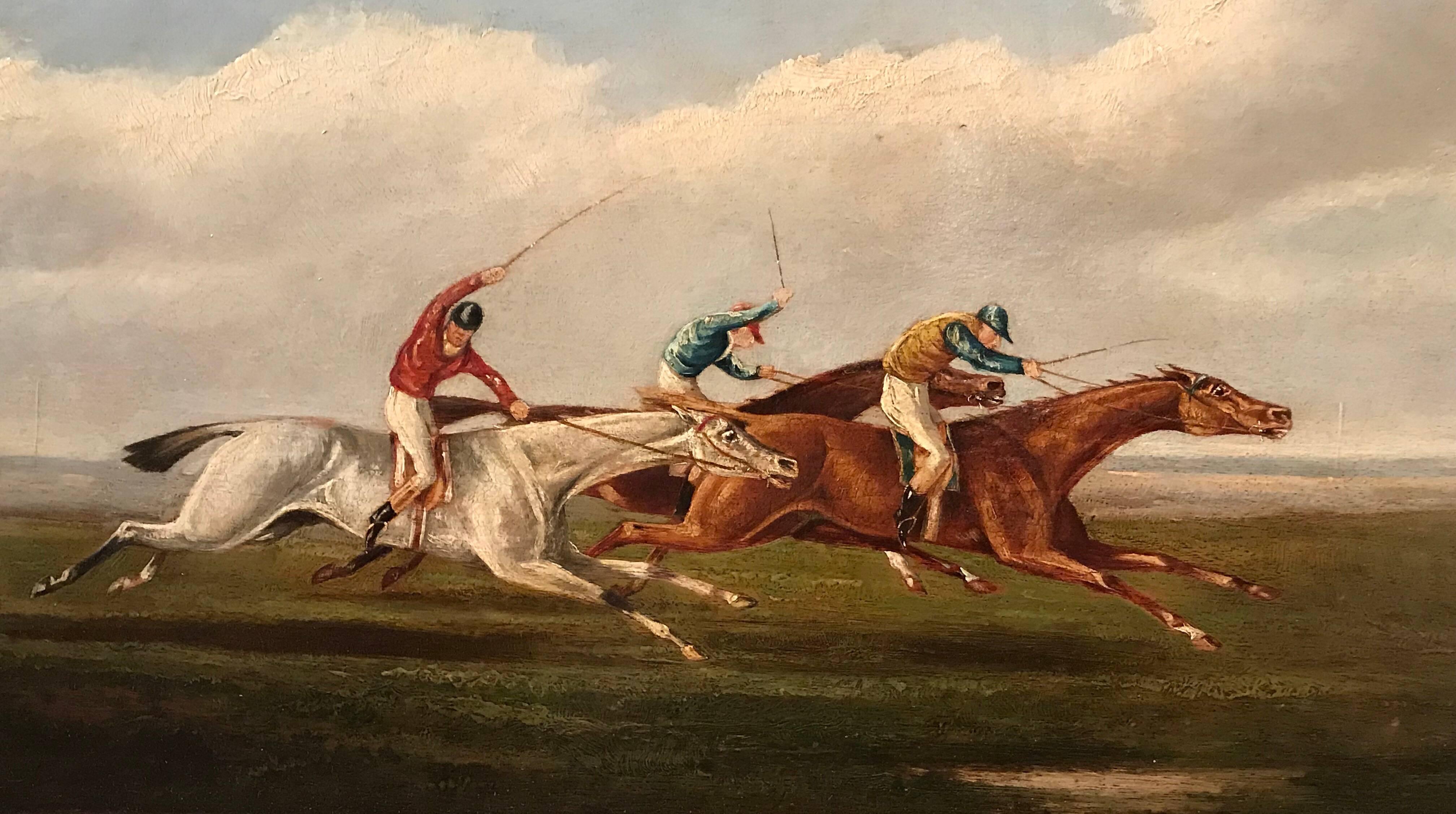 British Horse Racing scene oil on wood panel - Victorian Painting by Henry Alken