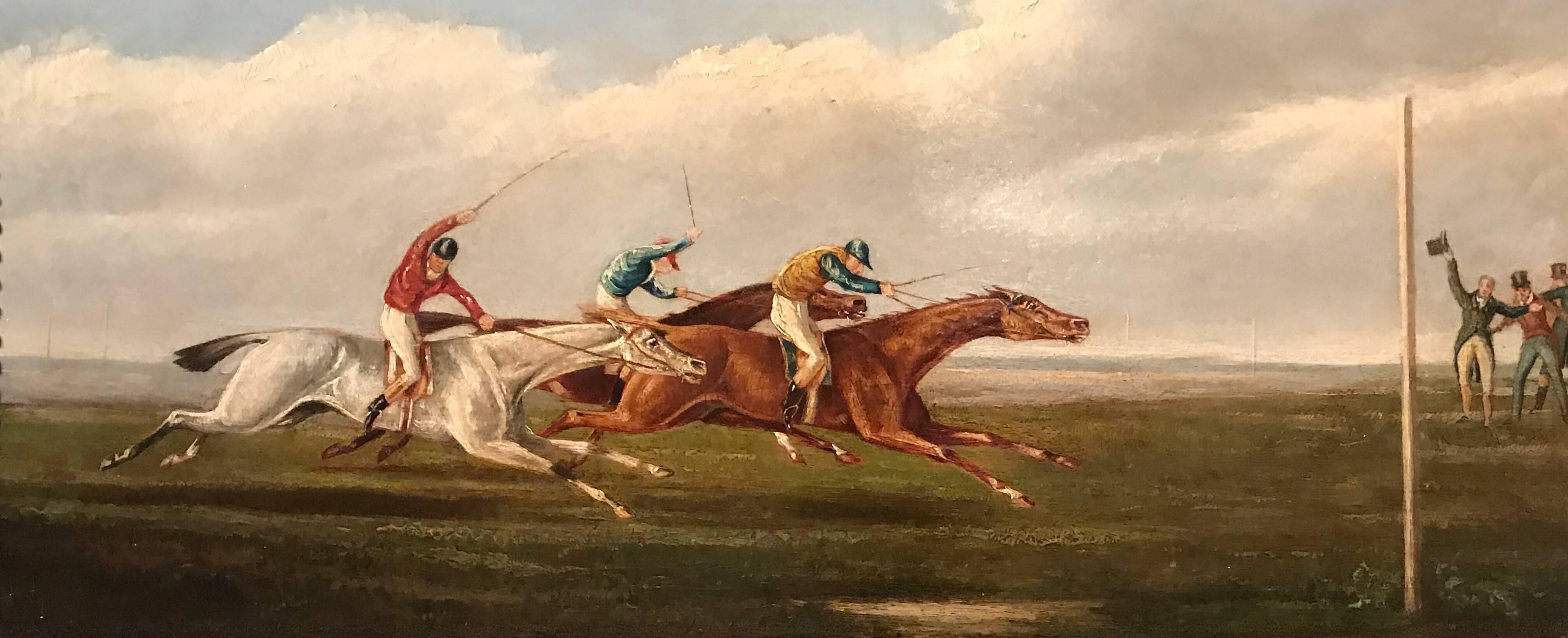 British Horse Racing scene oil on wood panel - Brown Landscape Painting by Henry Alken