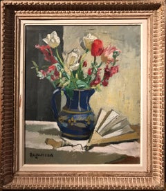 Still Life Tulips in Vase, signed oil painting on canvas