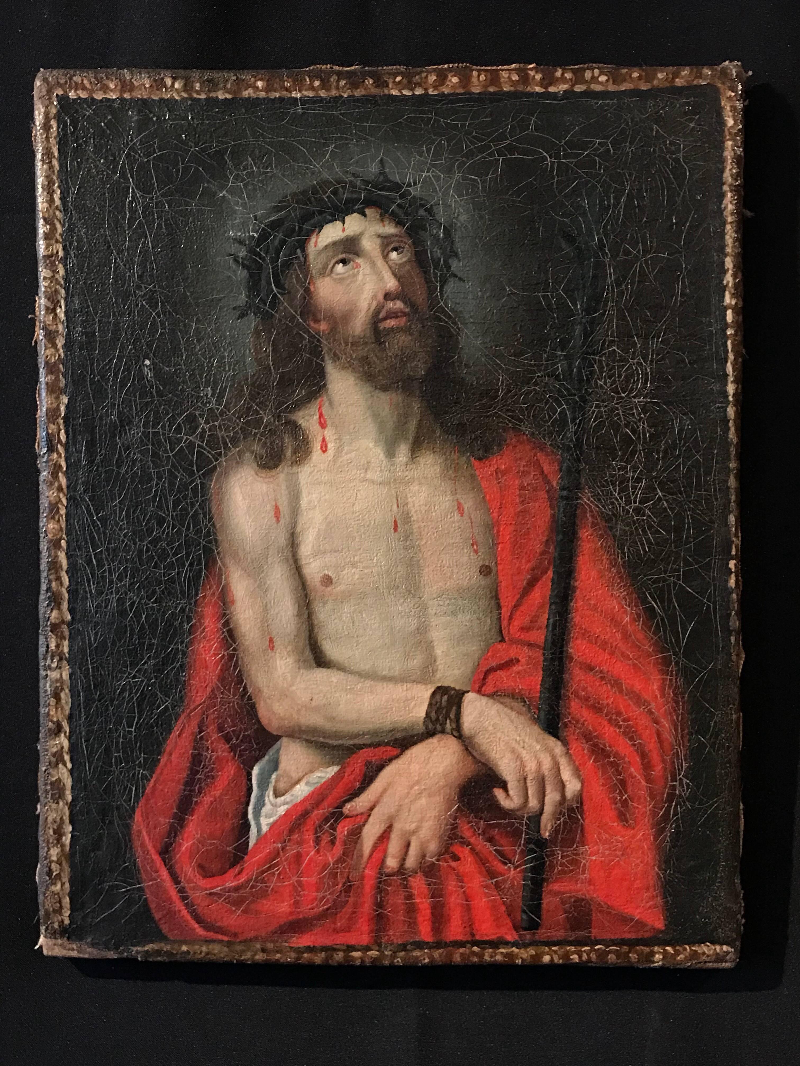 Ecce Homo - Christ with Crown of Thorns oil painting on canvas - Painting by Unknown