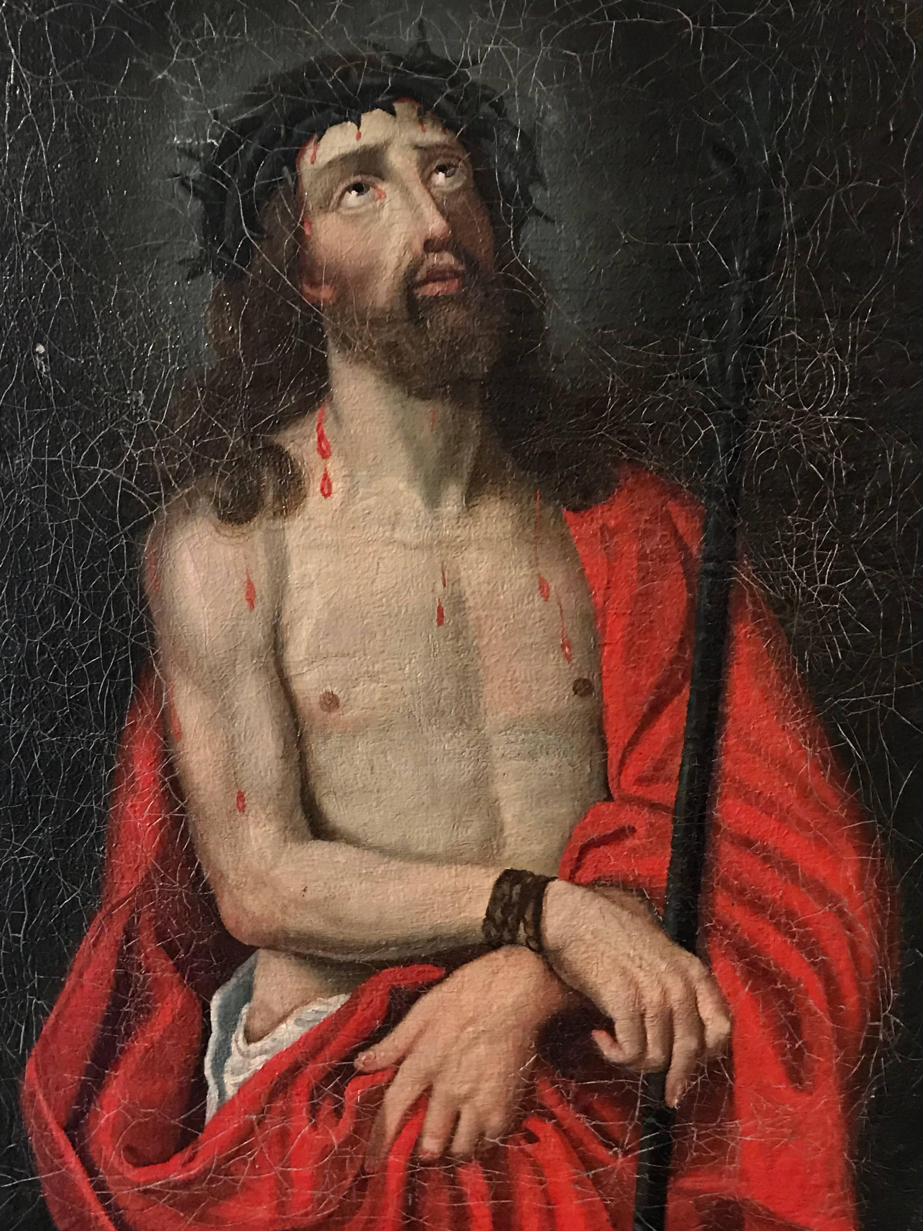Unknown Figurative Painting - Ecce Homo - Christ with Crown of Thorns oil painting on canvas