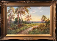 Summer Fields Sunset Landscape signed oil painting on canvas