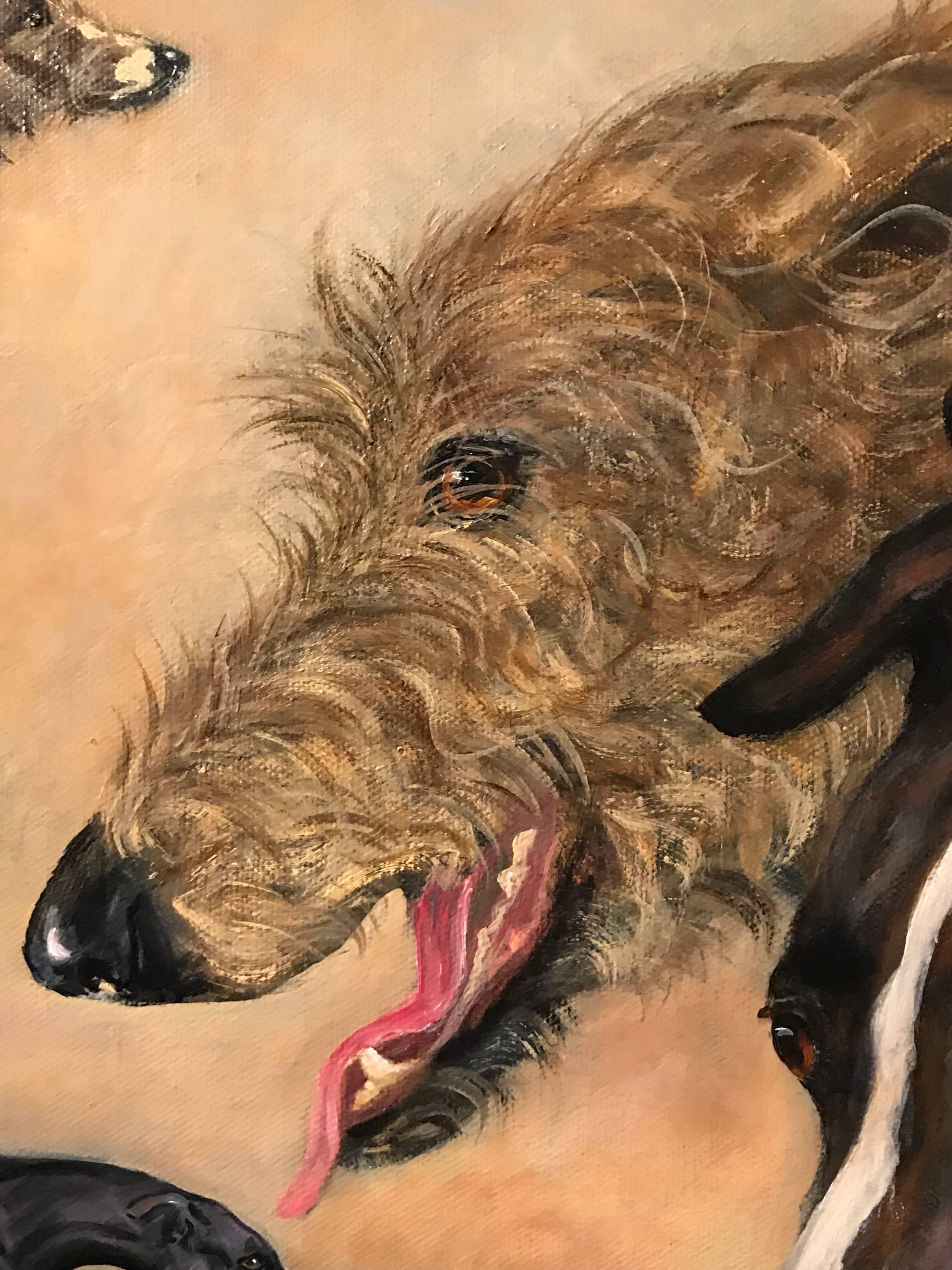 Lurcher Dogs signed oil painting on canvas - Brown Animal Painting by Elizabeth Ansell