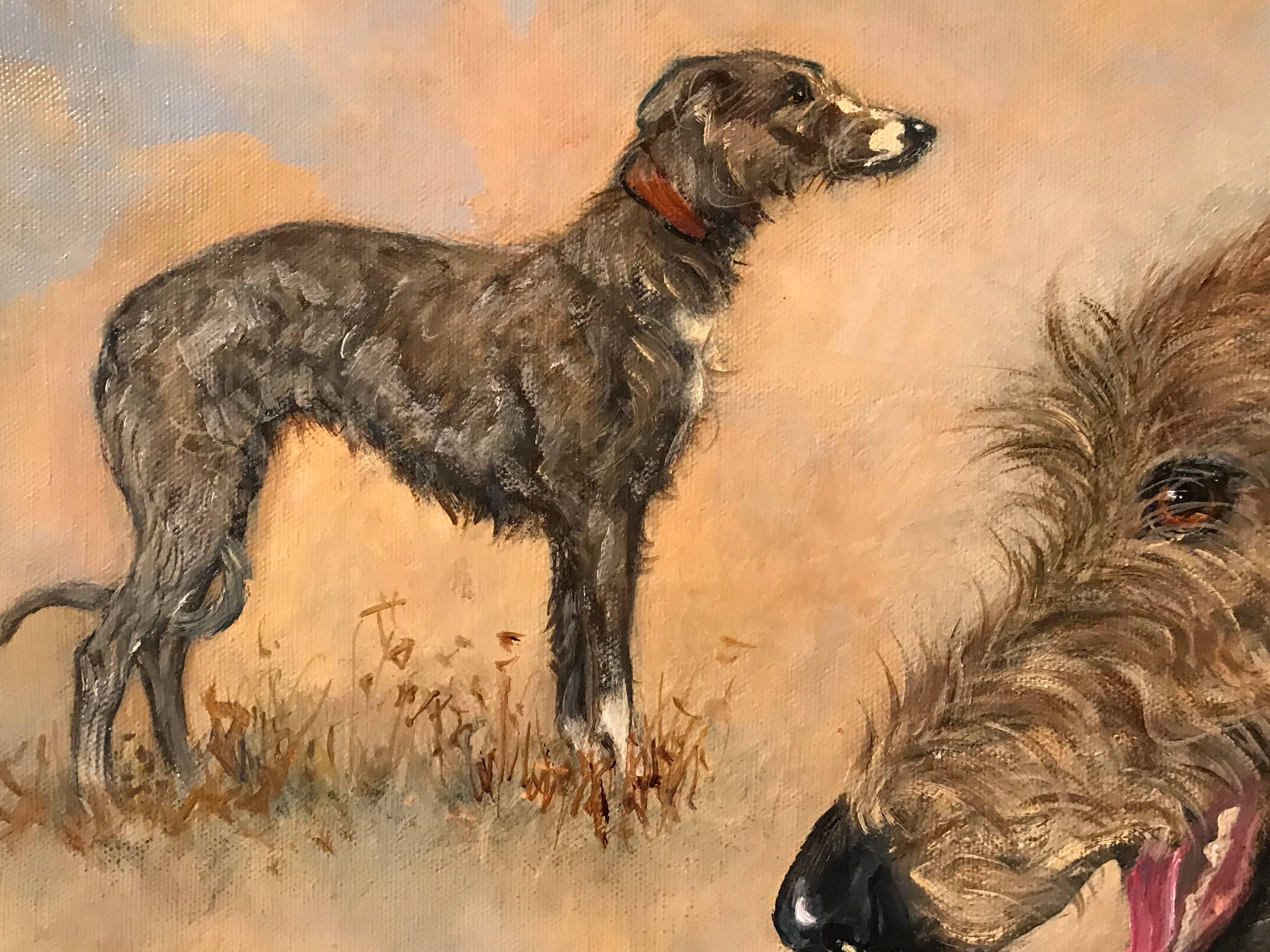 Lurchers
by Elizabeth Ansell (British born 1932)
signed lower corner
oil painting on canvas, framed

canvas: 20 x 24 inches
framed: 23.5 x 27.5 inches

Superb original oil painting on canvas by the highly talented and regarded British animal